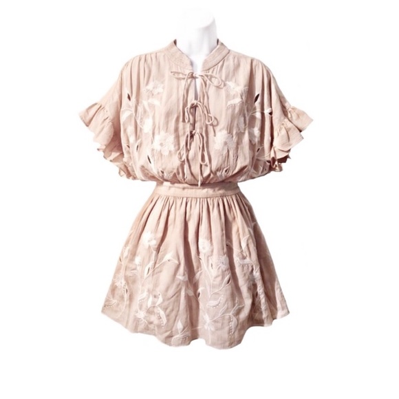 IRO Paris Kauri Beige Embroidered Ruffle Dress - Main Image